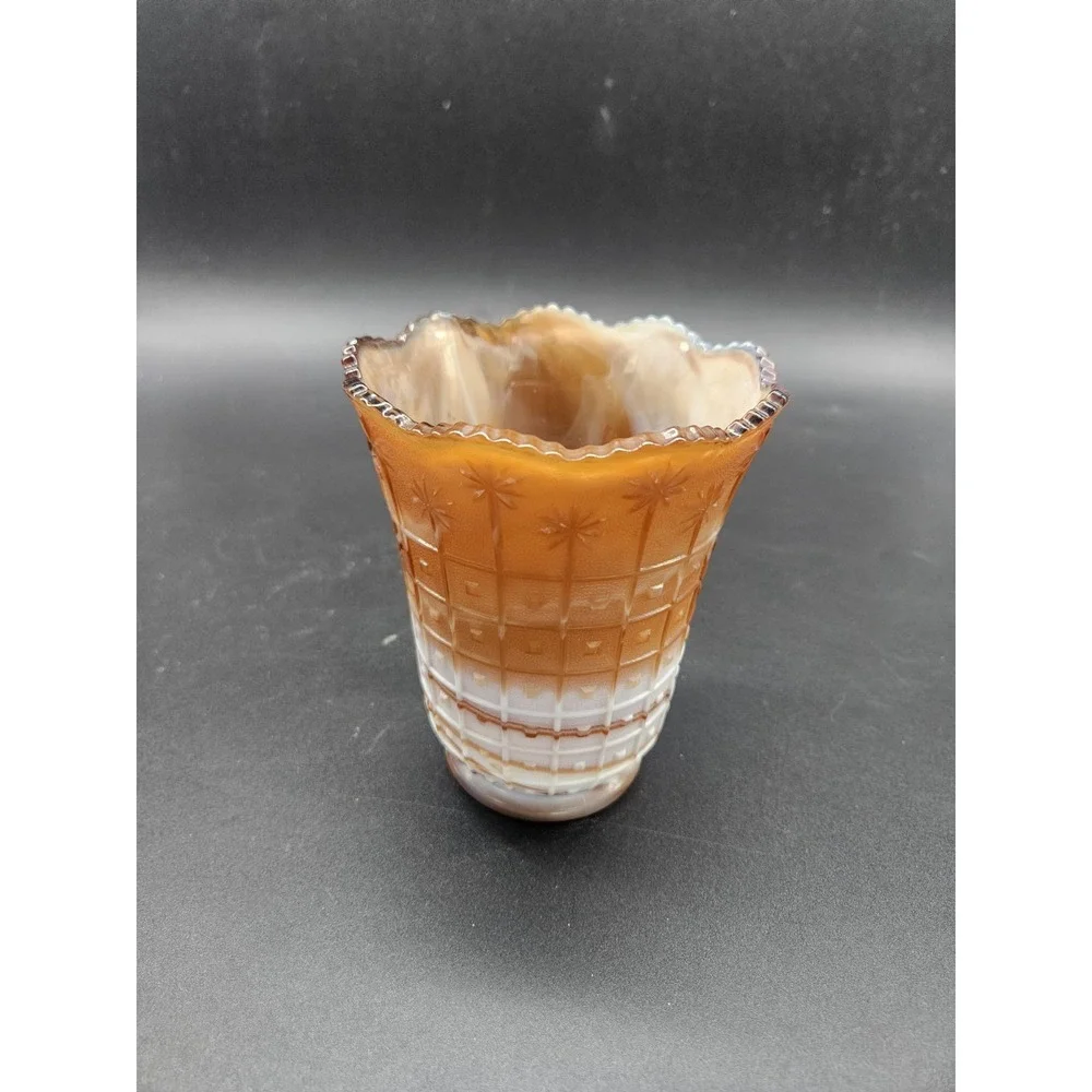 Imperial Glass Vase Candle Votive , Vase, Container White Creamy Brown Slag